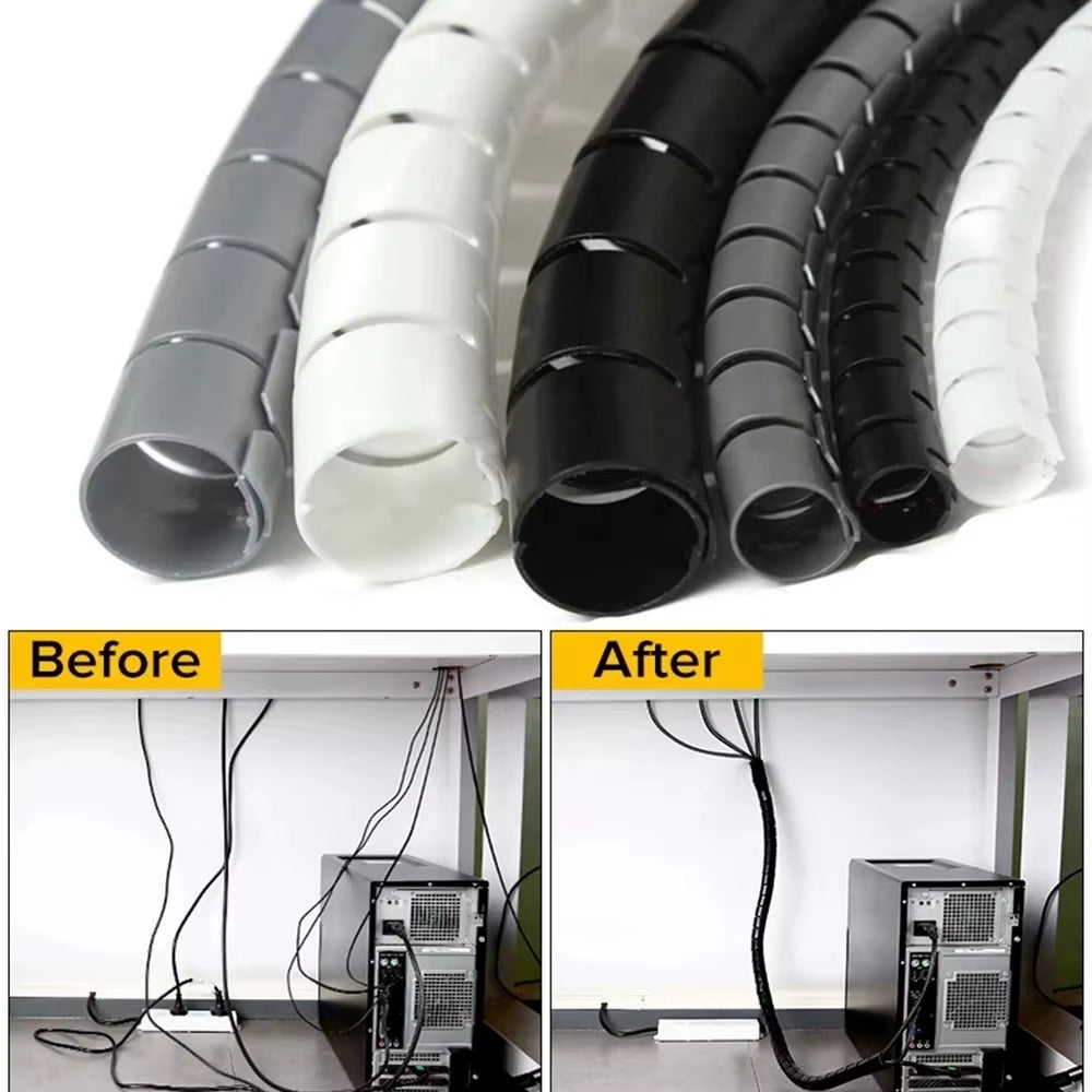 2M/1M Flexible Spiral Cable Wire Protector Cable Organizer Computer Cord Protective Tube Clip Organizer Management Tools 16/10Mm