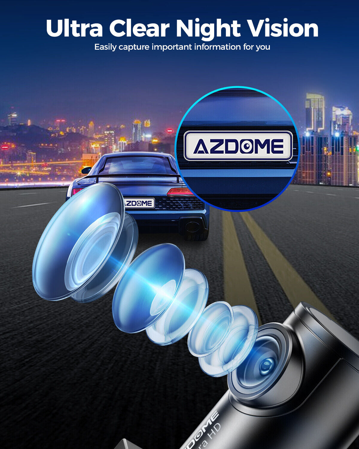 AZDOME 4K UHD Dual GPS Dash Cam Front+Rear Car DVR Recorder Camera Night Vision