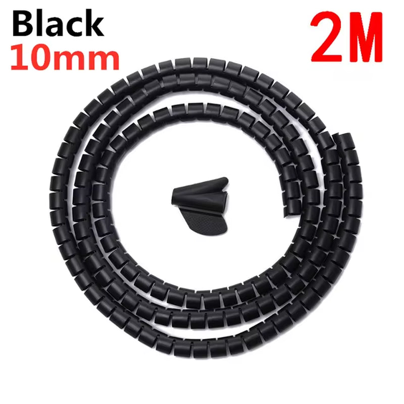 2M/1M Flexible Spiral Cable Wire Protector Cable Organizer Computer Cord Protective Tube Clip Organizer Management Tools 16/10Mm