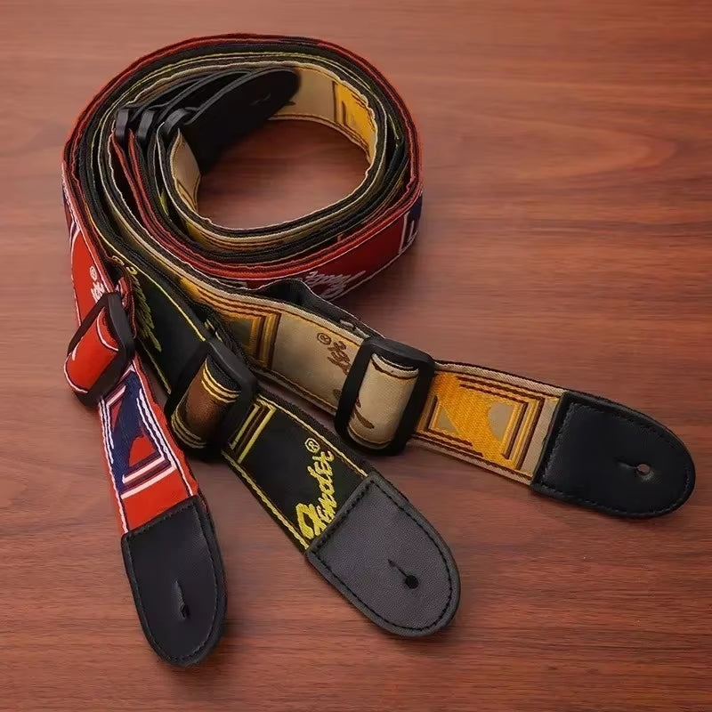 1Pc Embroidery Guitar Strap Leather Acoustic Electric Guitar Widening Straps Folk Classical Wooden Guitars Shoulder Belt