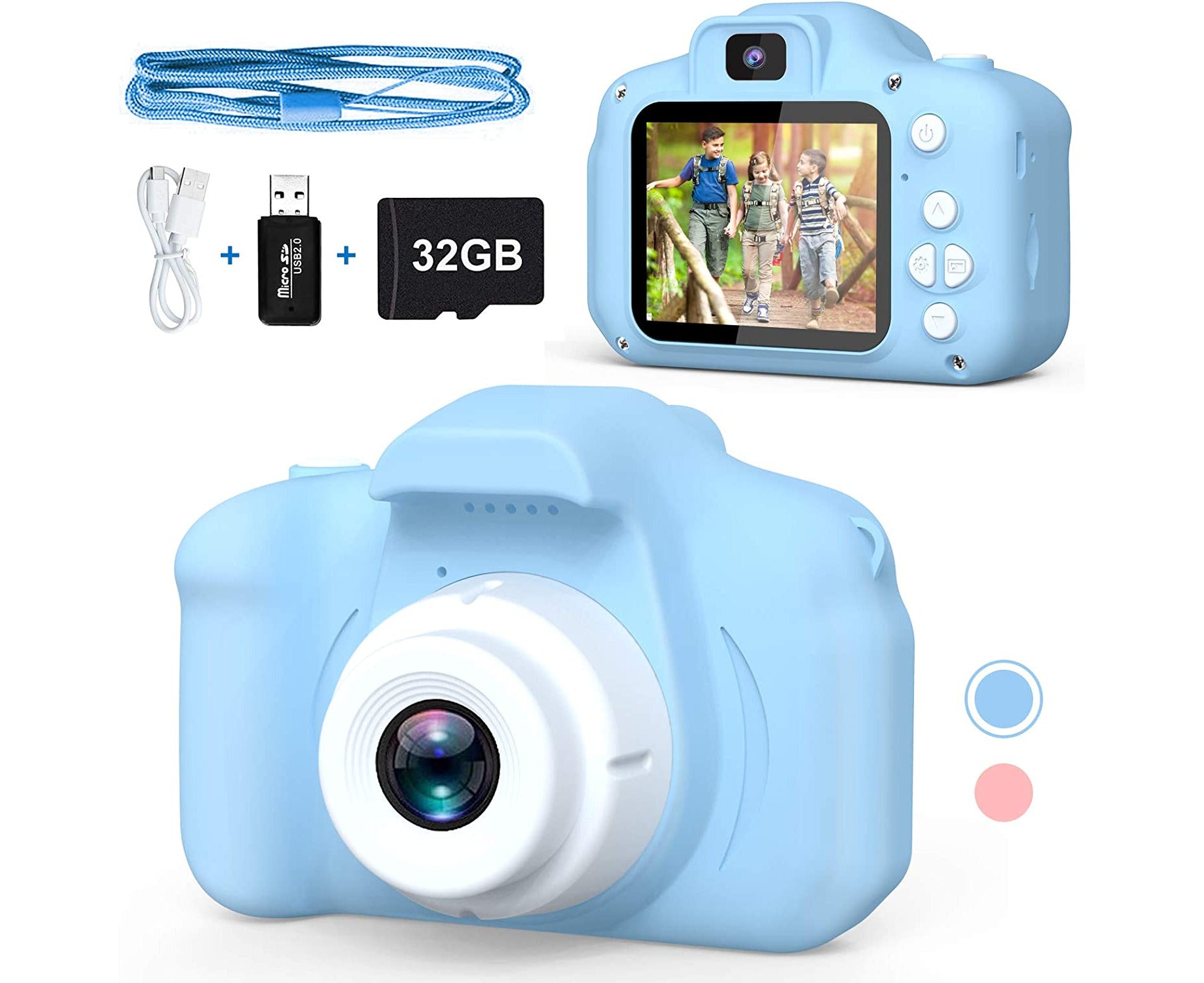 Kids Camera Mini Rechargeable Child Digital Camera(32Gb Card Included) - Blue