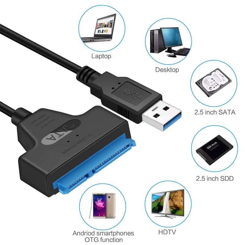 SATA to USB 3.0 / 2.0 Cable up to 6 Gbps for 2.5 Inch External HDD SSD Hard Drive SATA 3 22 Pin Adapter USB 3.0 to Sata III Cord