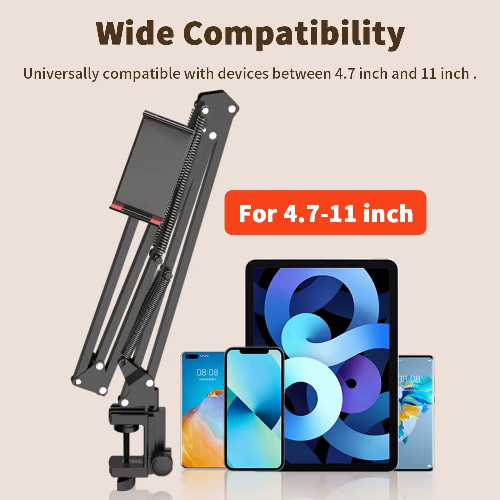 Universal Tablet Stand Clip Lazy Bracket Flexible Articulating Aluminum Arm Phone Mount Tablet Holder for All 4-11 Inch Device