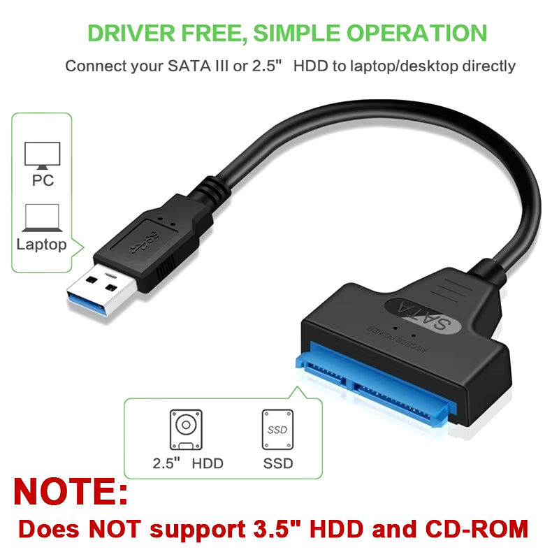 SATA to USB 3.0 / 2.0 Cable up to 6 Gbps for 2.5 Inch External HDD SSD Hard Drive SATA 3 22 Pin Adapter USB 3.0 to Sata III Cord