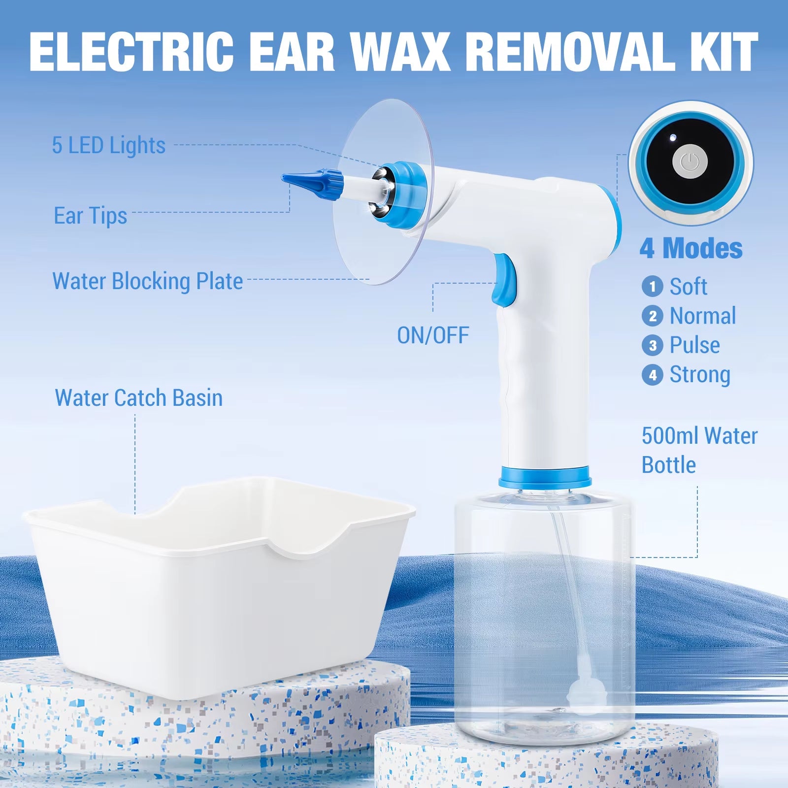 Electric Ear Wax Removal Kit Ear Water Cleaner 4 Pressure Mode Ear Wax Flushing Kit Healthy Care Health Care for Adults Child