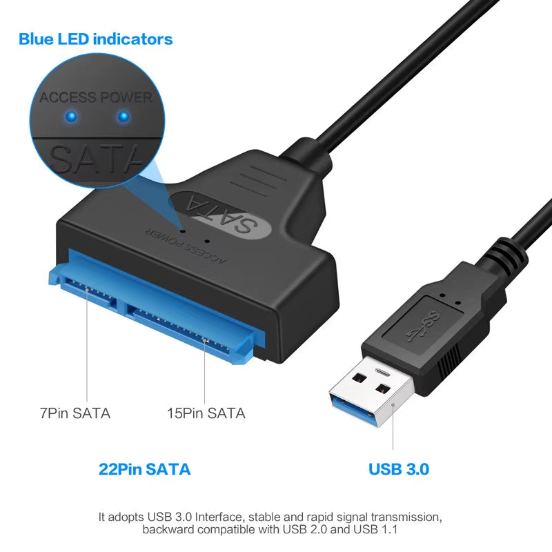 SATA to USB 3.0 / 2.0 Cable up to 6 Gbps for 2.5 Inch External HDD SSD Hard Drive SATA 3 22 Pin Adapter USB 3.0 to Sata III Cord