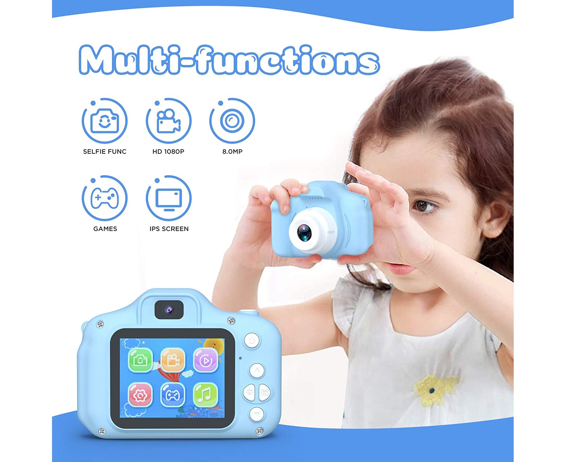 Kids Camera Mini Rechargeable Child Digital Camera(32Gb Card Included) - Blue